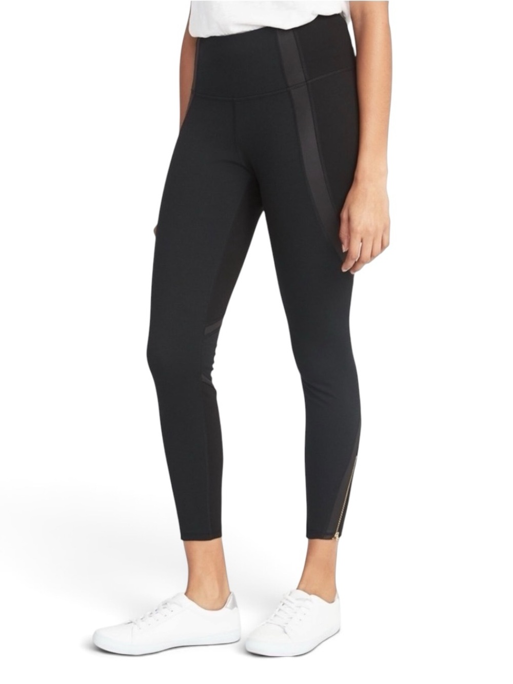 NWT Old Navy Active High Rise 7/8 Ankle Leggings Moto Faux Leather Trim XXL Zip